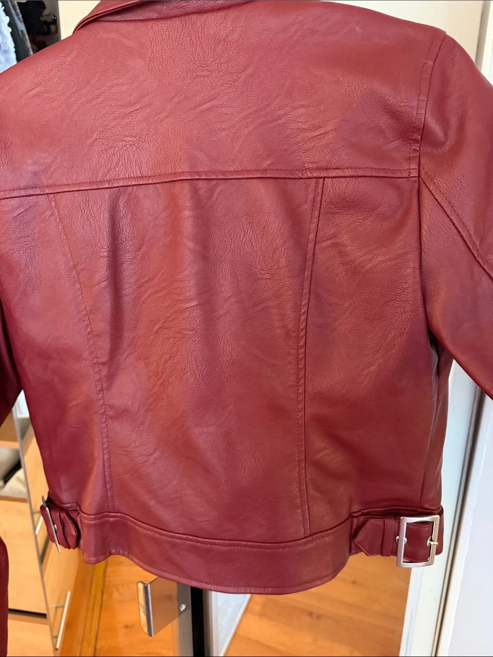 Women’s Red Faux Leather Moto Jacket